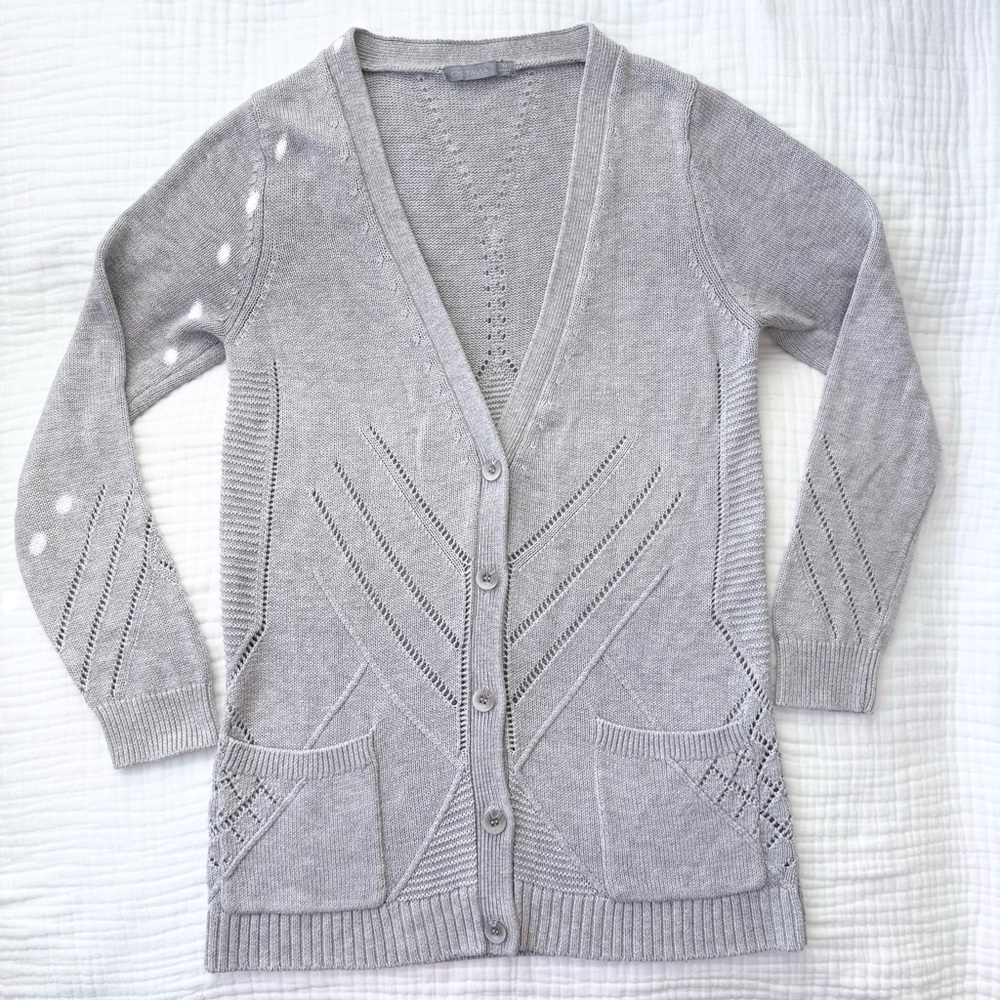 Octavia heather gray long pattern cardigan wool blend size Medium